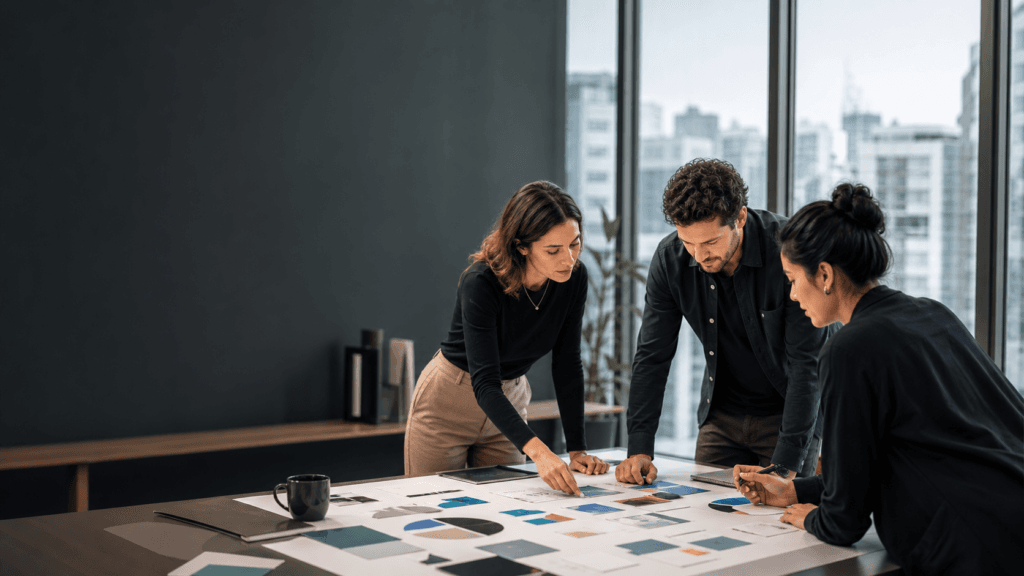 Equipe analisando o planejamento de investimento em marketing em Curitiba.